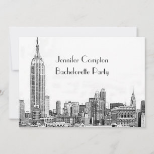 Invitation NYC Skyline 01 Gravé Wht Enterrement de Vie de Jeu