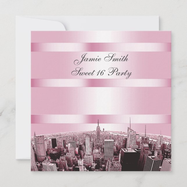 Invitation NYC Skyline 2 Black Rose Sweet 16 Party (Devant)