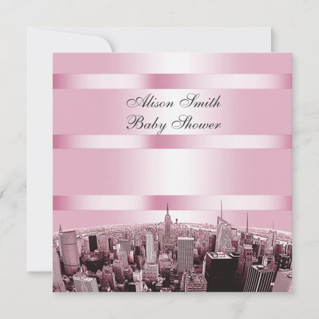 Invitation NYC Skyline 2 noir Baby shower rose (Devant)