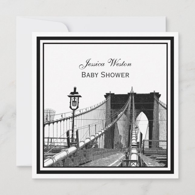 Invitation NYC Skyline Brooklyn Bridge #2 SQ Baby shower (Devant)