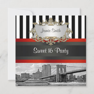 Invitation NYC Skyline Brooklyn Bridge Bateau 2 Sweet 16 Invi