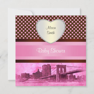Invitation NYC Skyline Brooklyn Bridge Boat 3H Baby shower