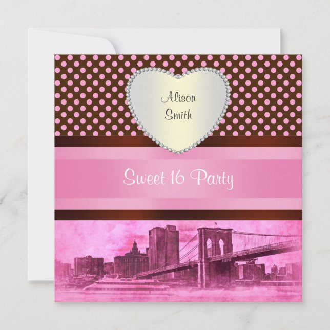 Invitation NYC Skyline Brooklyn Bridge Boat 3H Sweet 16 (Devant)