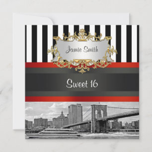 Invitation NYC Skyline Brooklyn Bridge, Boat Sweet 16 Invitat