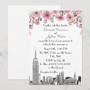 Invitation NYC Skyline ESB Etch rose Floral Mariage