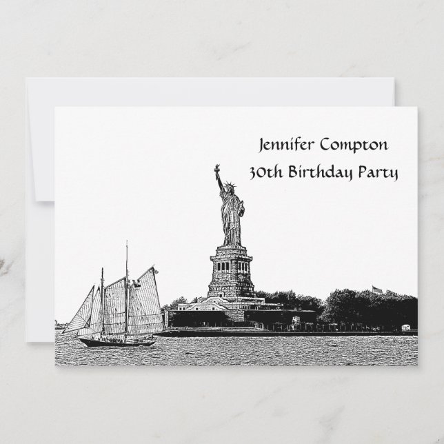 Invitation NYC Skyline Etched St Liberty Anniversaire Party (Devant)