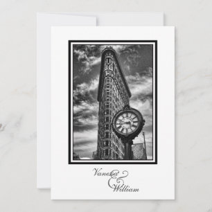 Invitation NYC Skyline Flatiron Building et Horloge BW Mariag