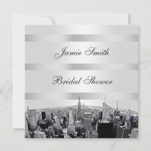 Invitation NYC Skyline Gravée 2, Shower de Mariage Noir Blanc
