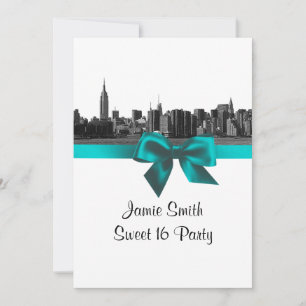 Invitation NYC Skyline large gravé BW Teal Sweet Sixteen