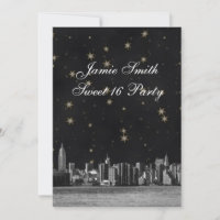 NYC Skyline no 3 Black Gold Star Sweet 16 V