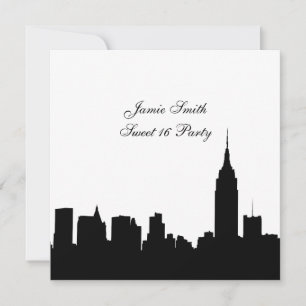 Invitation NYC Skyline Silhouette, ESB #1 BW Sweet 16 SQ