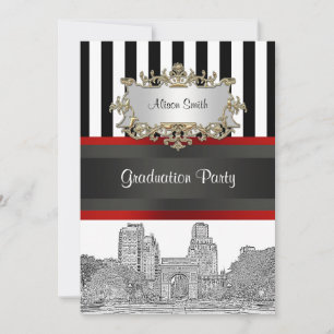 Invitation NYC Skyline Wash Sq Pk Bk Wht Stripe Graduation