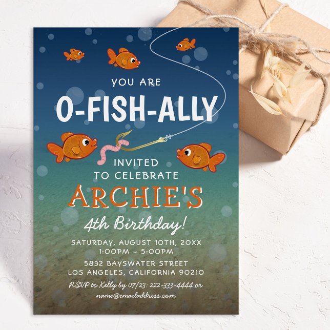 Invitation O-Fish-Ally Enfants Pêche Thème Anniversaire Fête (Créateur téléchargé)