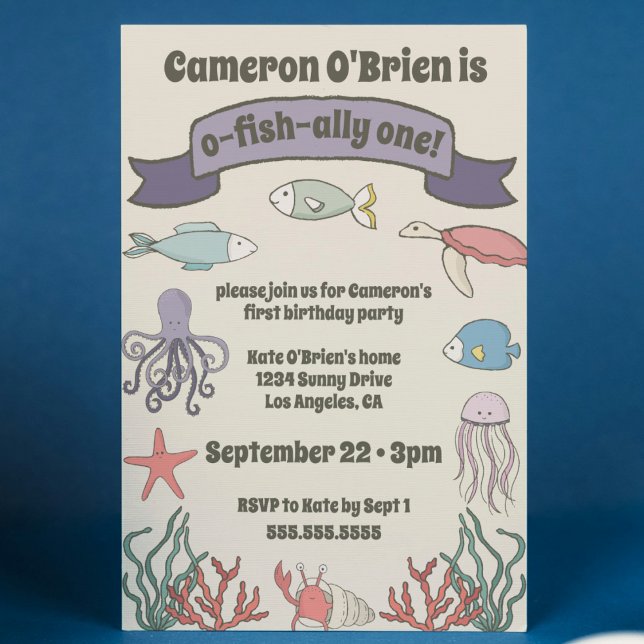 Invitation O-FISH-ALLY ONE Baby's 1st Birthday Party Pêche (o-fish-ally one first birthday party invitation fishing 1st bday invite cute modern ocean sea theme)