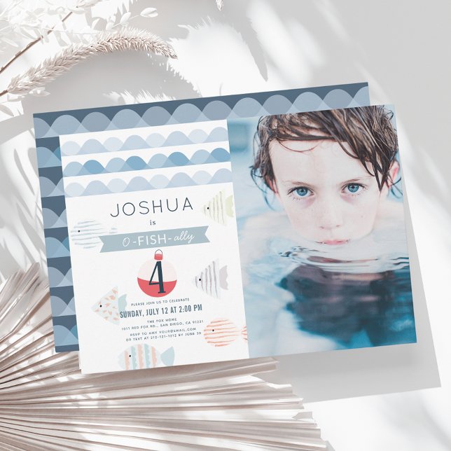 Invitation O-fish-ally One Fishing Boy White Birthday Photo (Créateur téléchargé)