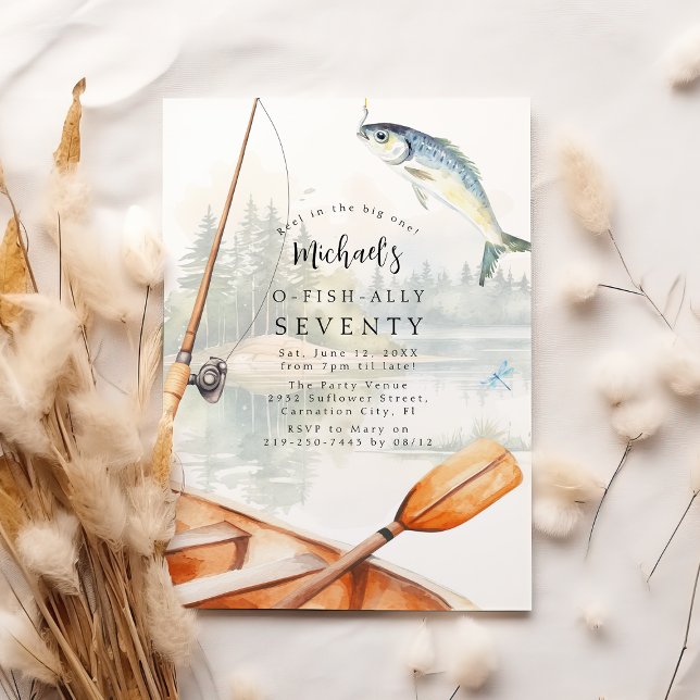 Invitation O-Fish-Ally Pêche à thème 70e anniversaire fête (Créateur téléchargé)