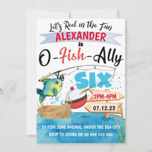 Invitation O-Fish-Ally Six Pêche 6e anniversaire garçon