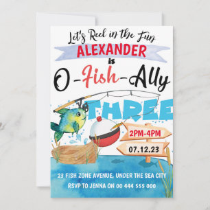 Invitation O-Fish-Ally Trois Pêche 3e anniversaire garçon