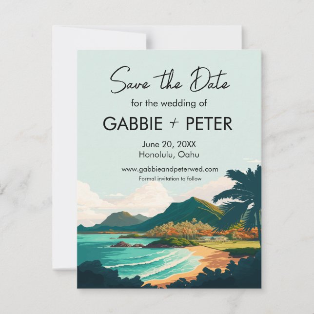 Invitation Oahu Hawaii Beach Wedding Enregistrer la date (Devant)
