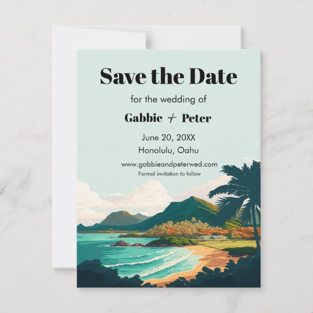 Invitation Oahu Hawaii Mariage Enregistrer la date (Devant)