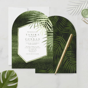 Invitation Oasis Olive Feuille de Palmier Abstrait Cadre Blan