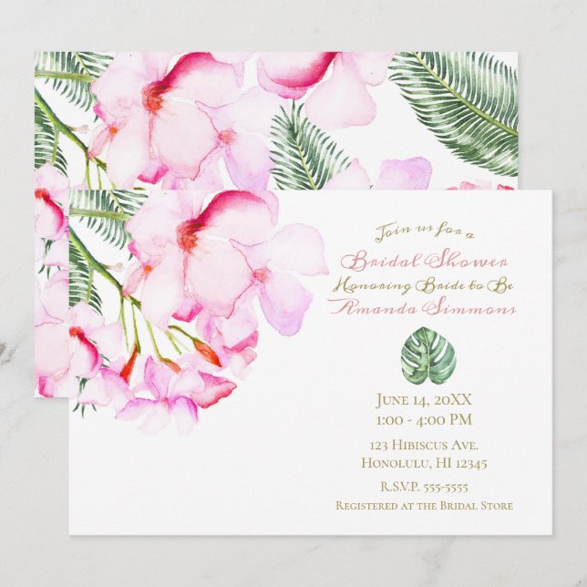 Invitation Oasis tropical Pink Green Fête des mariées hawaïen (Devant / Derrière)