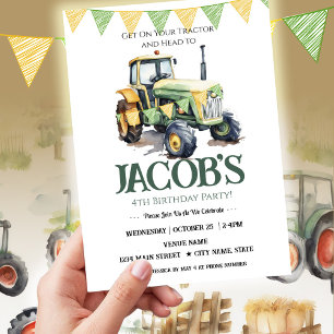 Invitation Obtenez votre tracteur 4e anniversaire garçon