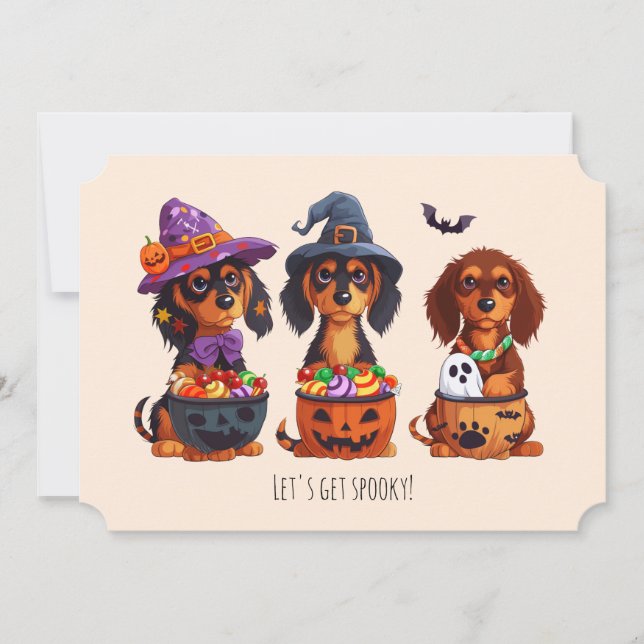 Invitation Obtenons des chiens de Dachshund Éffrayants Hallow (Devant)