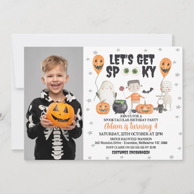 Invitation Obtenons Éffrayant Garçons Photo Halloween Anniver (Devant)