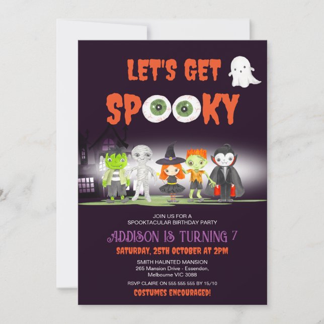 Invitation Obtenons Éffrayant Halloween Costume fête Annivers (Devant)