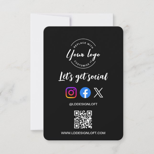 Invitation Obtenons les médias sociaux QR Code noir (Devant)