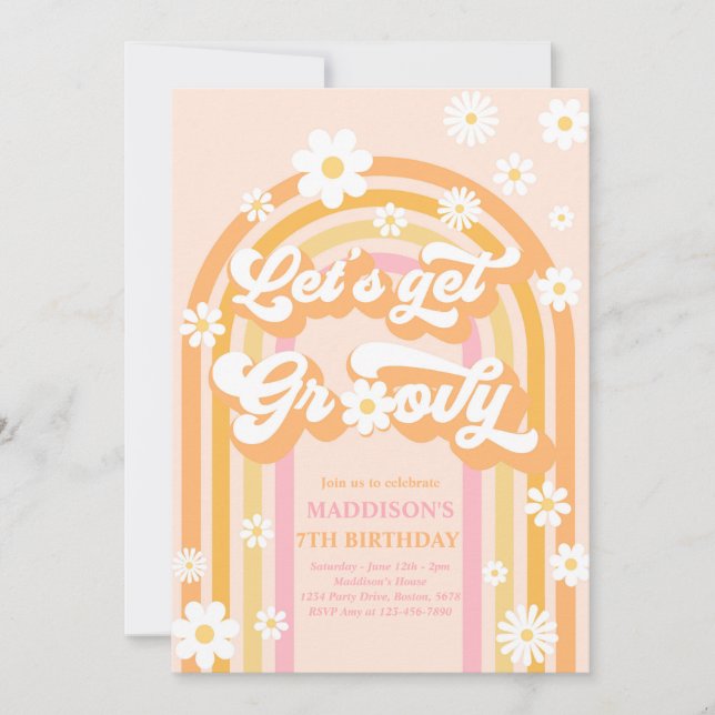 Invitation Obtenons Super Boho Daisy Rainbow Anniversaire (Devant)