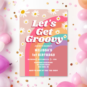 Invitation Obtenons Super Daisy Rainbow Retro Anniversaire