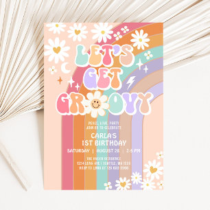 Invitation Obtenons Super Daisy Rainbow Retro Anniversaire