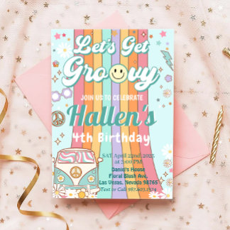Invitation Obtenons Super Retro Boho Daisy Rainbow Anniversai