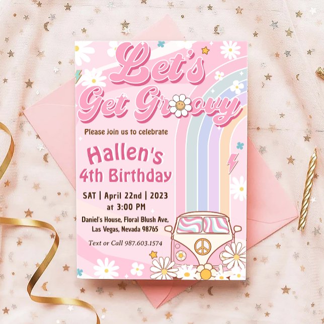 Invitation Obtenons Super Retro Boho Daisy Rainbow Anniversai (Créateur téléchargé)