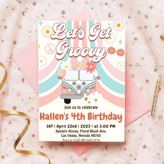 Invitation Obtenons Super Retro Boho Daisy Rainbow Anniversai (Créateur téléchargé)