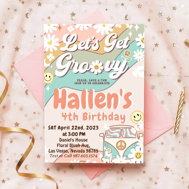 Invitation Obtenons Super Retro Boho Daisy Rainbow Anniversai (Créateur téléchargé)
