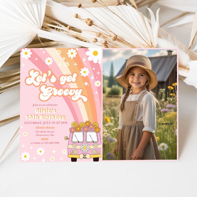 Invitation Obtenons Super Retro Rainbow 10th Birthday Photo (Créateur téléchargé)