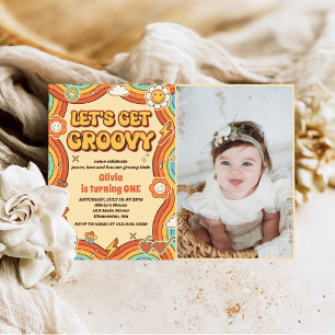 Invitation Obtenons Super Retro Rainbow 1er Anniversaire Phot