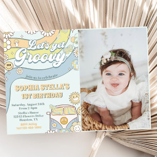 Invitation Obtenons Super Retro Rainbow 1er Anniversaire Phot