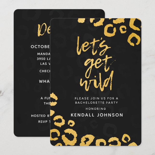 Invitation Obtenons Wild Black and Gold Leopard Bachelorette (Devant / Derrière)
