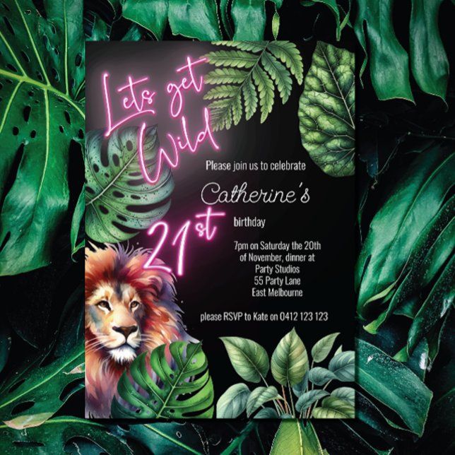 Invitation Obtenons Wild Neon rose 21ème anniversaire de Lion (Créateur téléchargé)