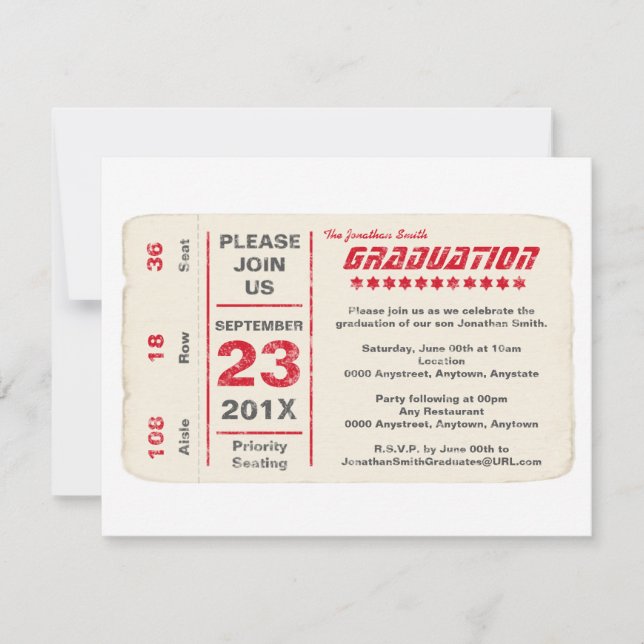 Invitation Obtention du diplôme de billet d'étoile de sports, (Devant)