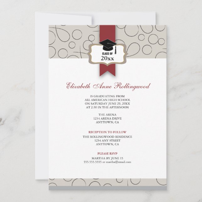 Invitation Obtention du diplôme de motif de crête de ruban : (Devant)