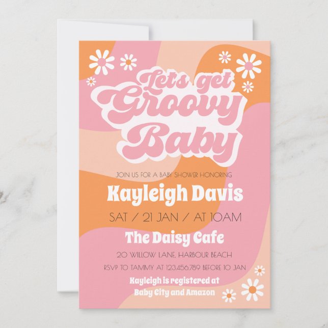 Invitation Obtient Super Retro les années 70 Baby shower Invi (Devant)