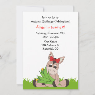 Invitation Occasion d'anniversaire d'âne d'automne pour les f