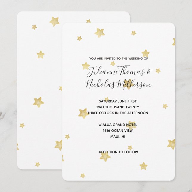 Invitation Occasions de mariage Gold Stars (Devant / Derrière)