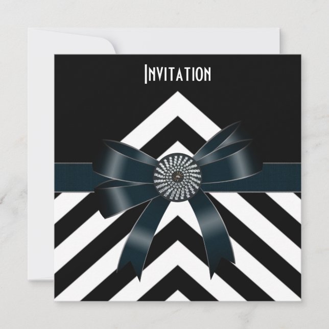 Invitation Occasions d'invitation Black White Stripe Black Bo (Devant)