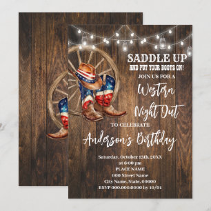Invitation Occident Night Out Cowboy Patriotique Anniversaire